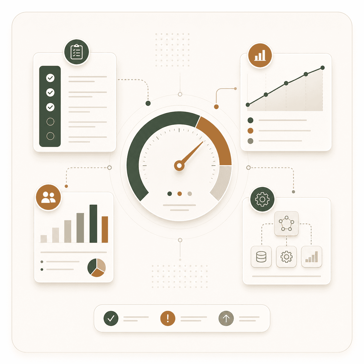 Premium editorial illustration of AI readiness, structured analysis, and operational guidance